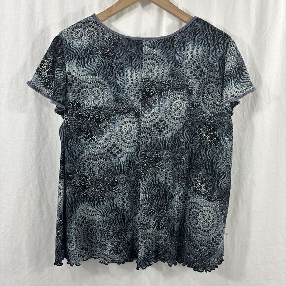 Rabbit Rabbit Rabbit Blue Arsty Babydoll Flutter Sleeve Top Womens Size 20W Y2K - Picture 2 of 10